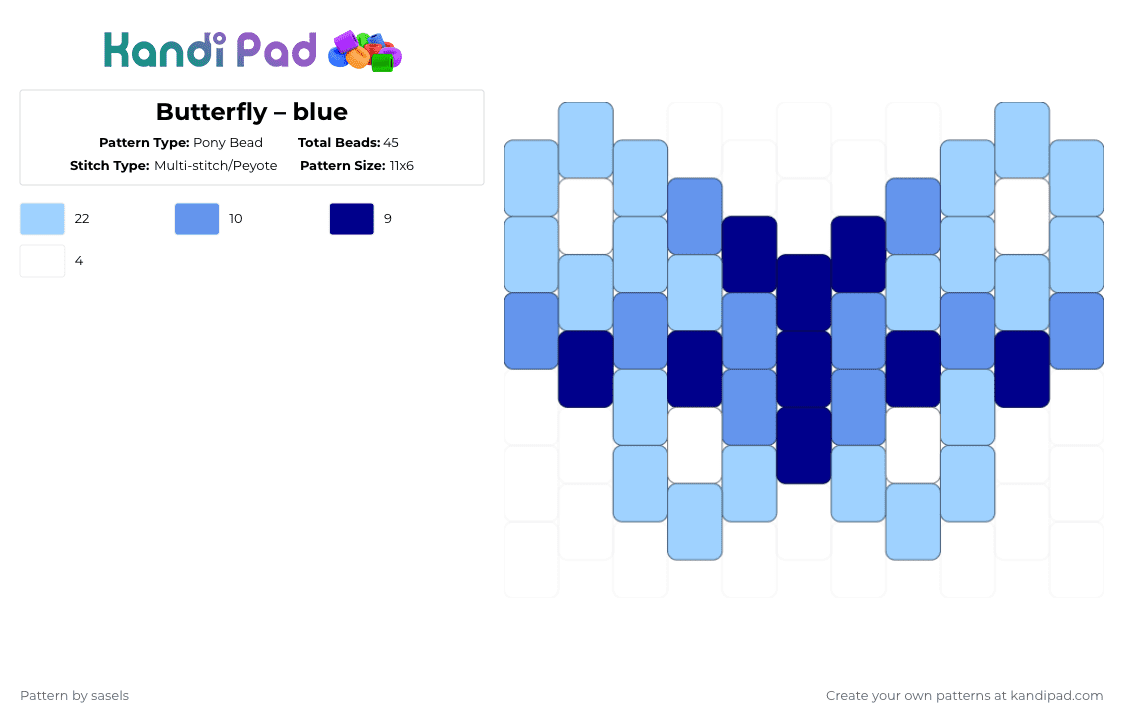 Butterfly – blue - Pony Bead Pattern by sasels on Kandi Pad - light blue,butterfly