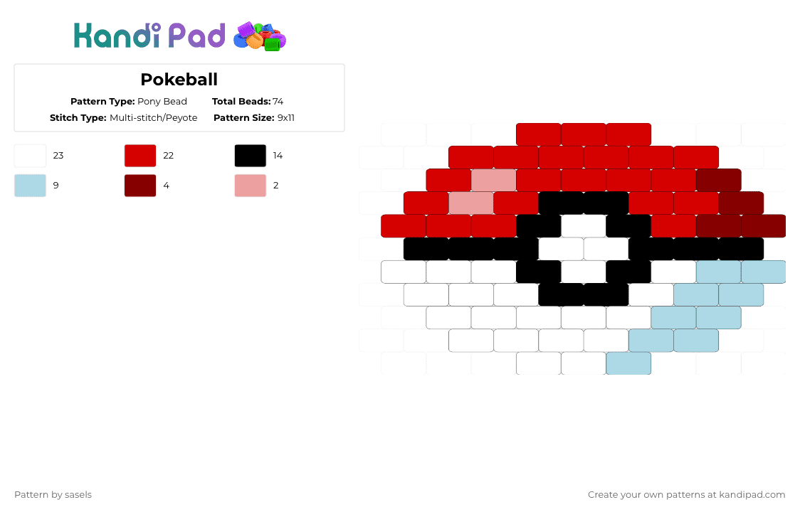Pokeball - Pony Bead Pattern by sasels on Kandi Pad - light blue,red