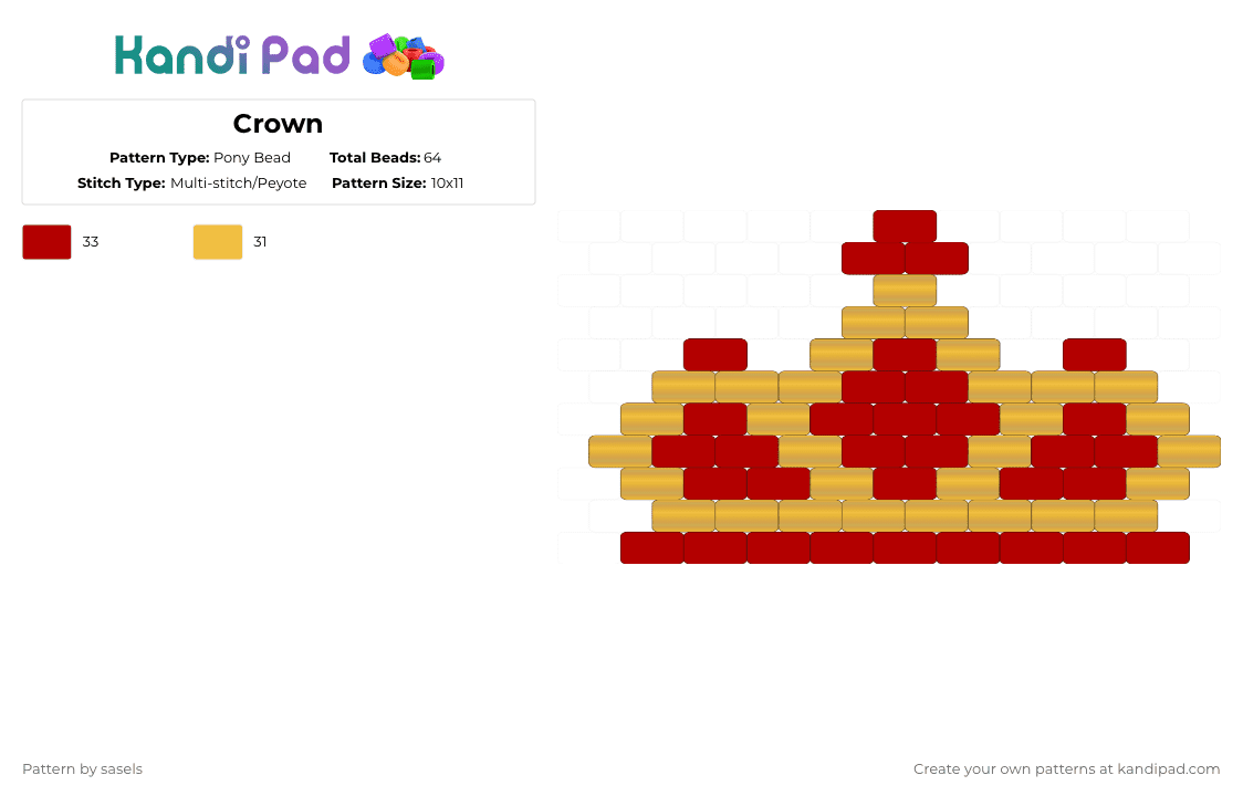 Crown - Pony Bead Pattern by sasels on Kandi Pad - red,yellow