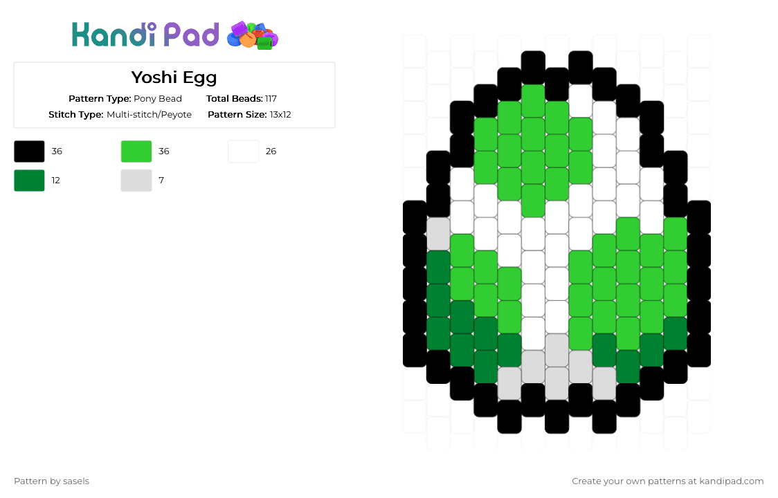Yoshi Egg - Pony Bead Pattern by sasels on Kandi Pad - green, white