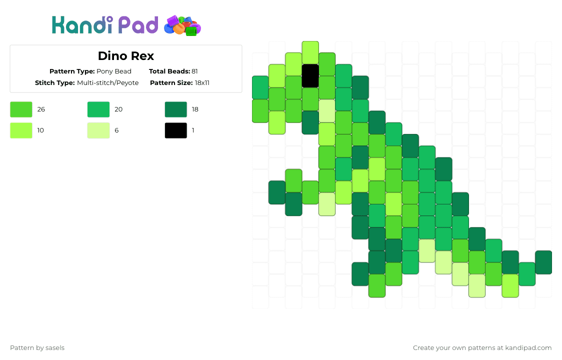 Dino Rex - Pony Bead Pattern by sasels on Kandi Pad - green
