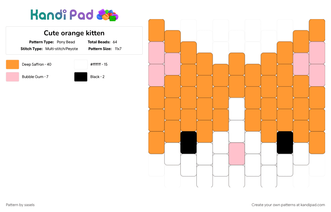 Cute orange kitten - Pony Bead Pattern by sasels on Kandi Pad - cat, cute, kitten, orange