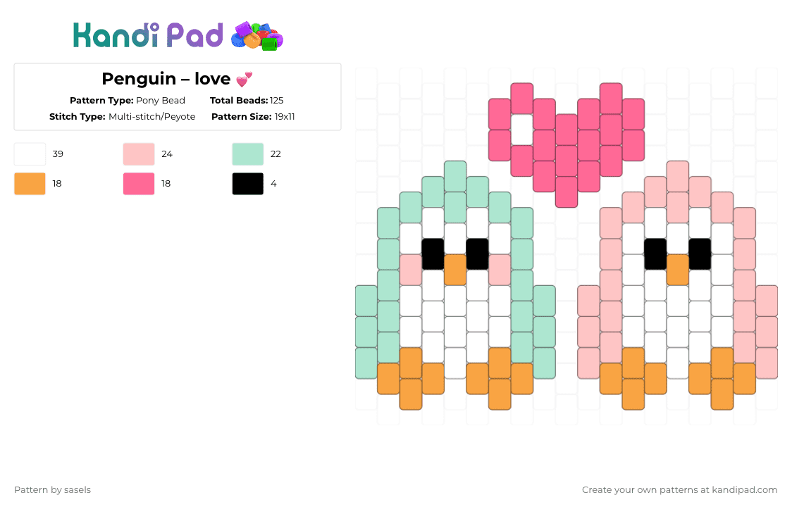 Penguin – love 💕 - Pony Bead Pattern by sasels on Kandi Pad - light blue,beige,penguin,cute,animals,love