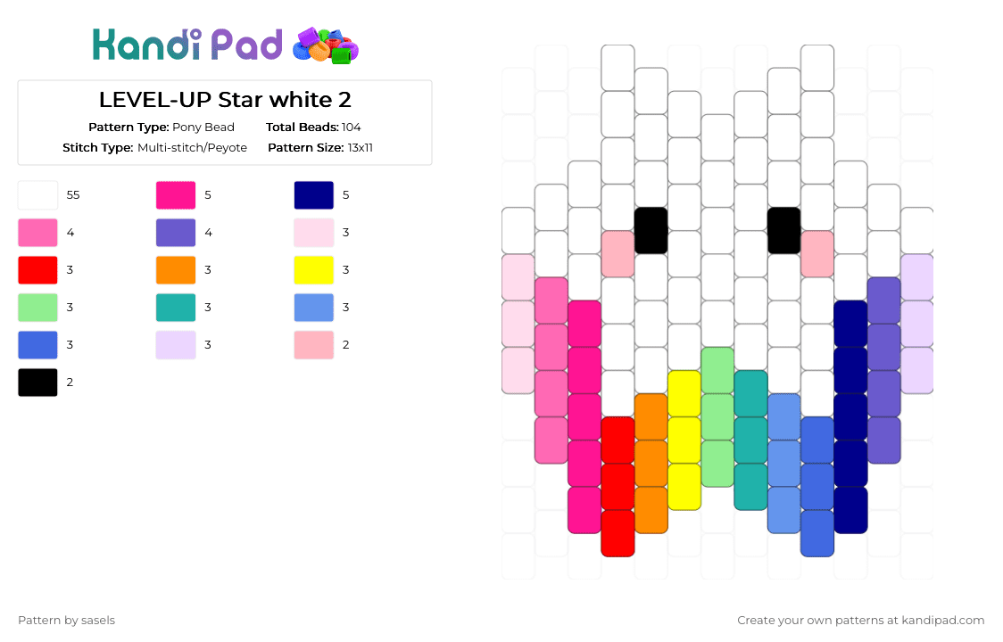 LEVEL-UP Star white 2 - Pony Bead Pattern by sasels on Kandi Pad - white,pink,blue,colorful