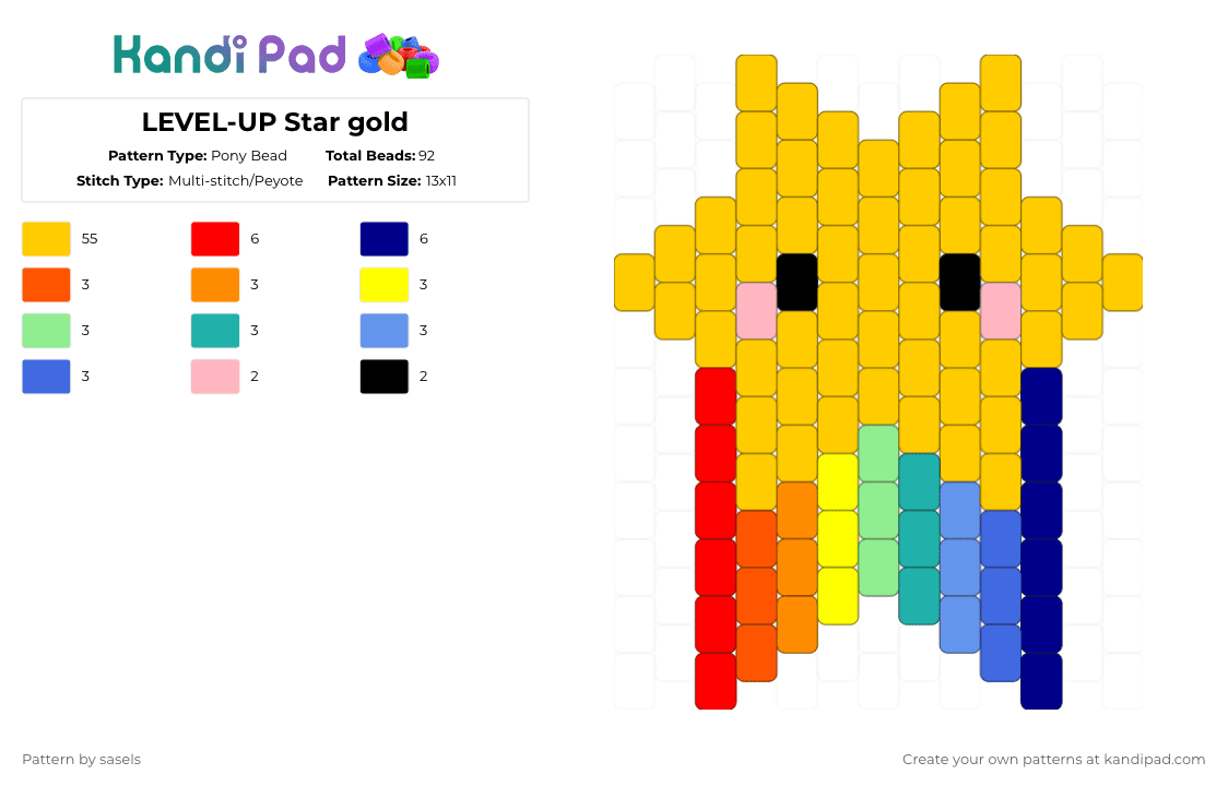 LEVEL-UP Star gold - Pony Bead Pattern by sasels on Kandi Pad - yellow
