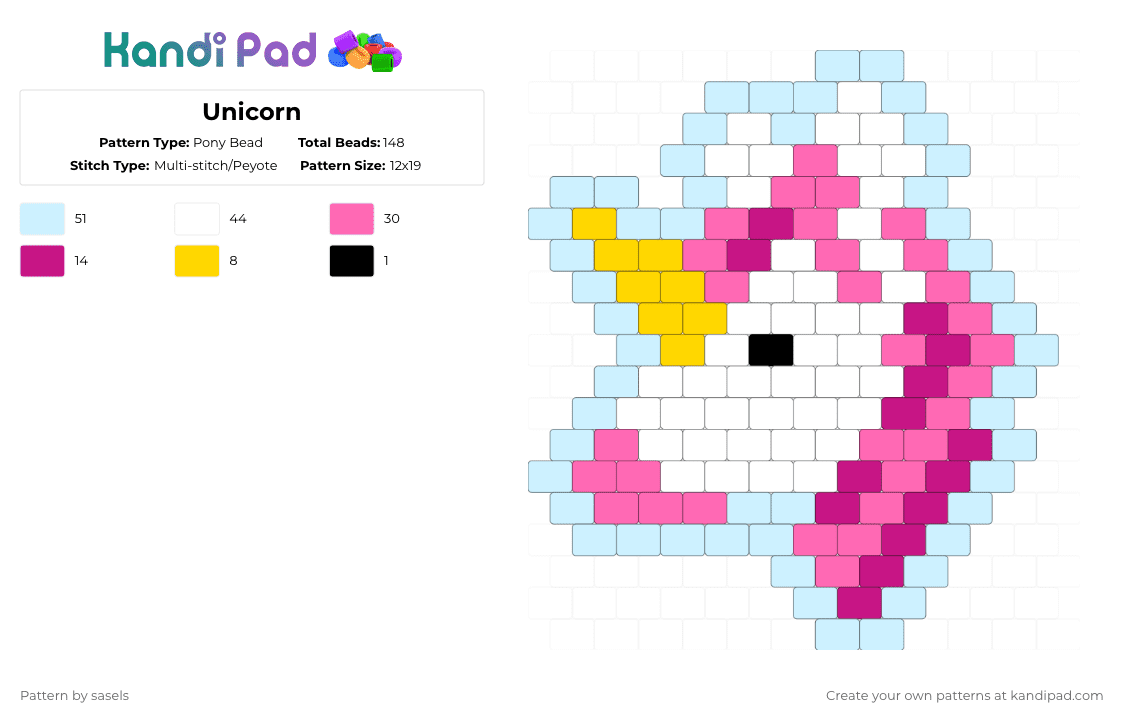 Unicorn - Pony Bead Pattern by sasels on Kandi Pad - pink,light blue,unicorn,fantasy