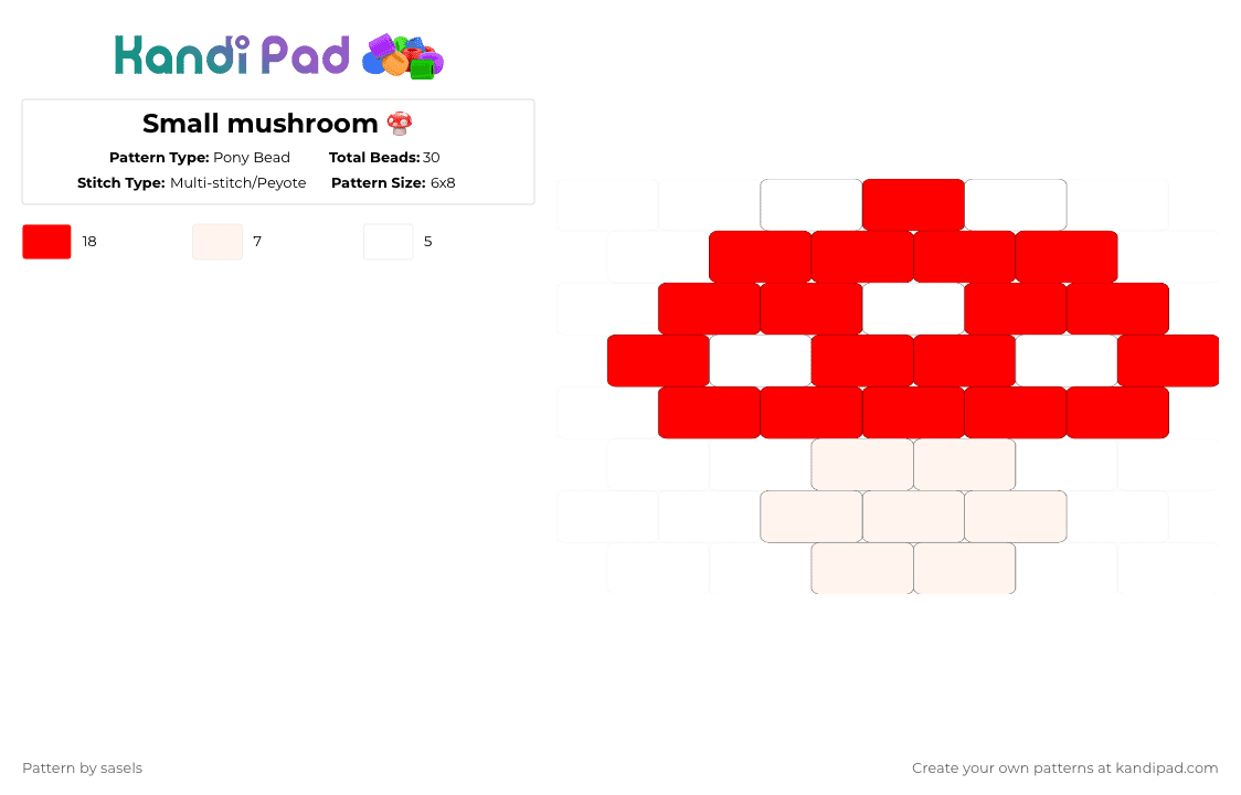 Small mushroom 🍄 - Pony Bead Pattern by sasels on Kandi Pad - forest, mushroom, red, white