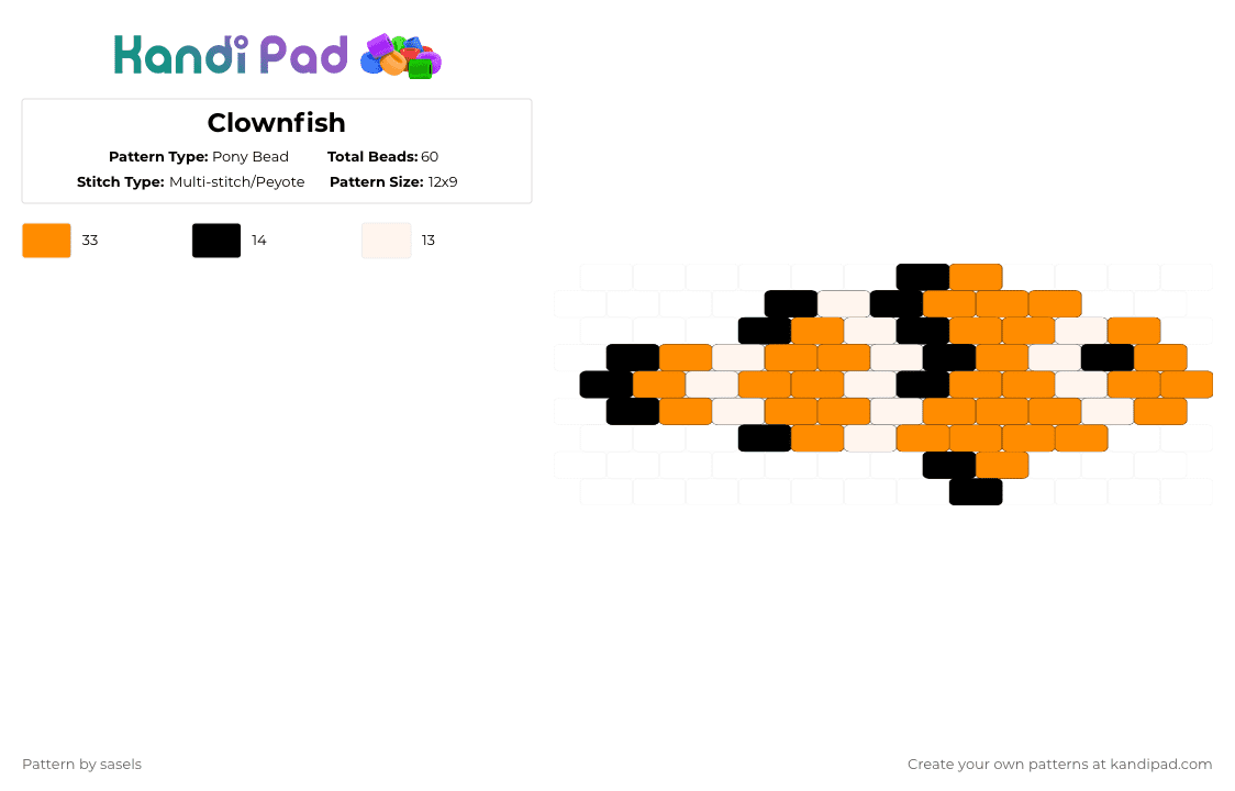 Clownfish - Pony Bead Pattern by sasels on Kandi Pad - orange,white