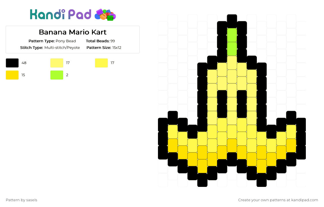 Banana Mario Kart - Pony Bead Pattern by sasels on Kandi Pad - yellow