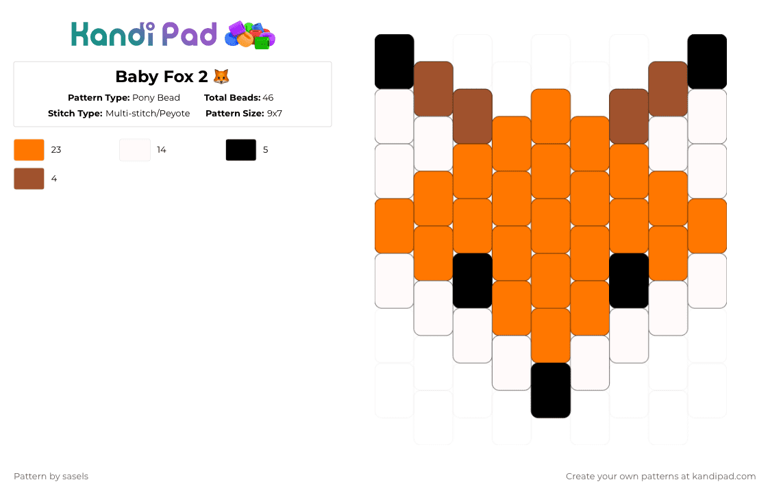 Baby Fox 2 🦊 - Pony Bead Pattern by sasels on Kandi Pad - orange,fox,cute,animal,beginners