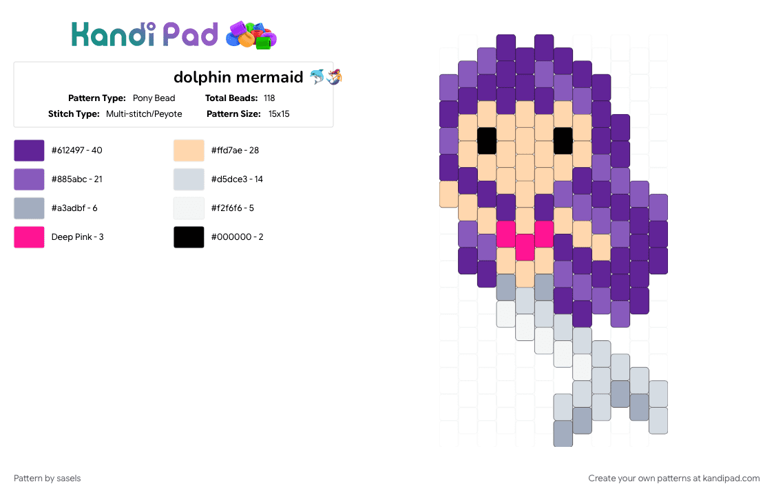 dolphin mermaid 🐬🧜‍♀️ - Pony Bead Pattern by sasels on Kandi Pad - beige, cotddolphins, mermaid, purple