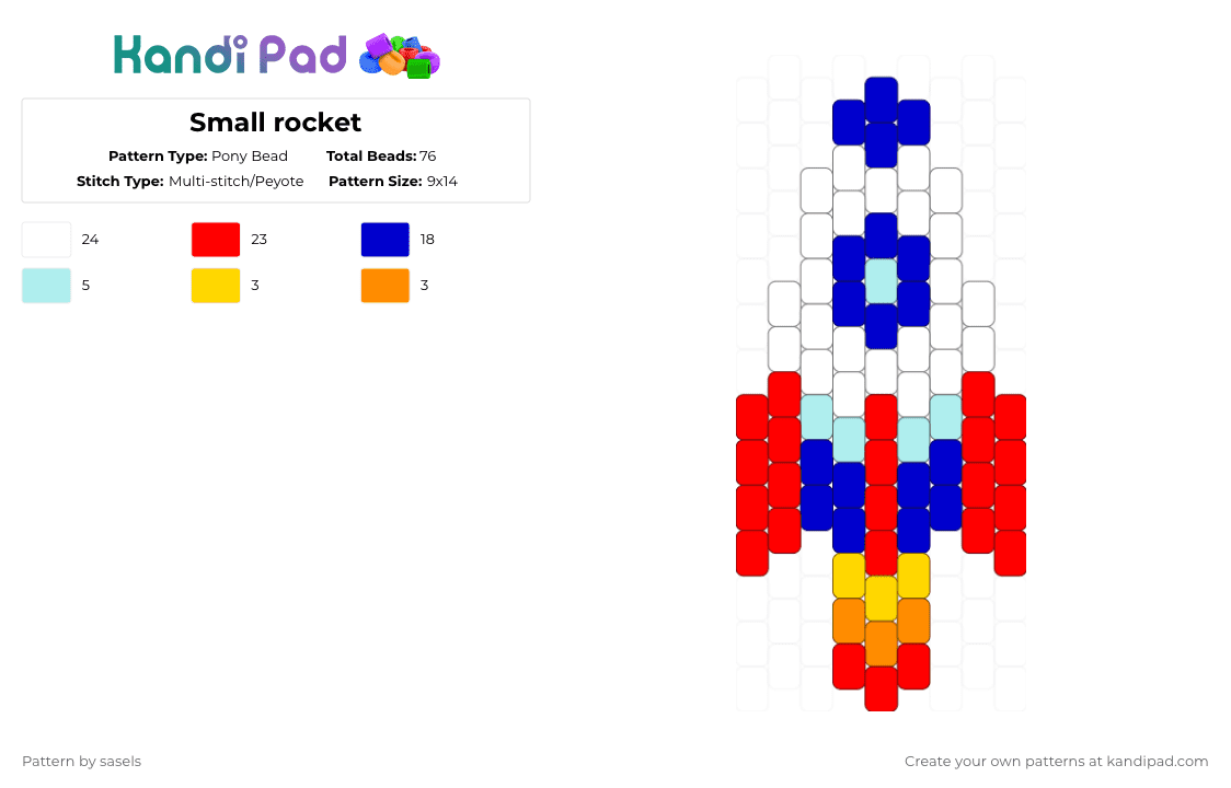 Small rocket - Pony Bead Pattern by sasels on Kandi Pad - purple,red,rocket