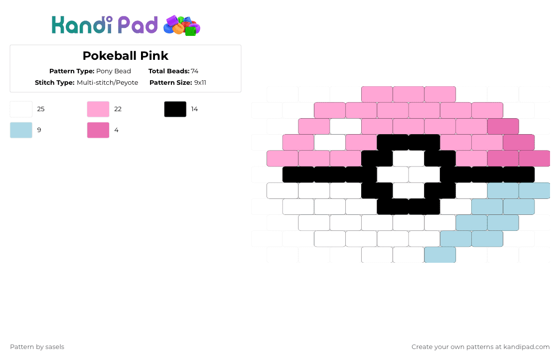 Pokeball Pink - Pony Bead Pattern by sasels on Kandi Pad - pink