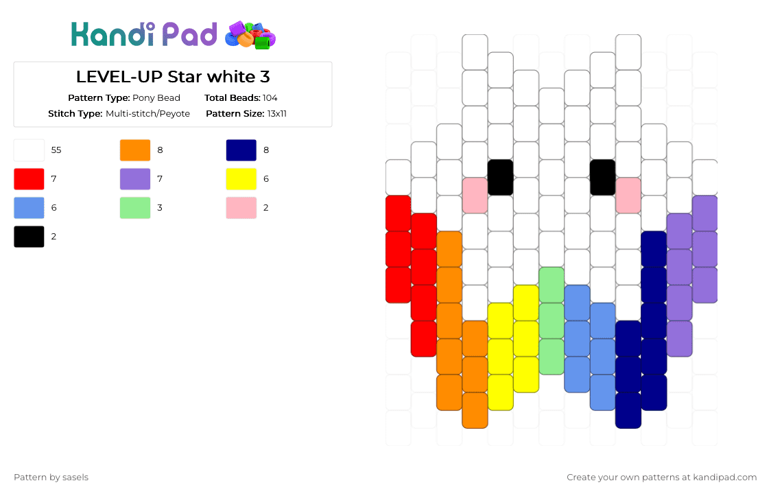 LEVEL-UP Star white 3 - Pony Bead Pattern by sasels on Kandi Pad - white,red,orange,purple