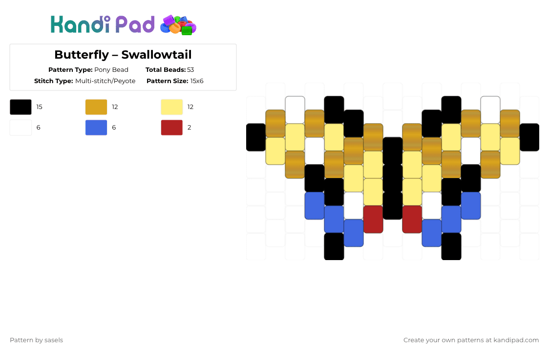 Butterfly – Swallowtail - Pony Bead Pattern by sasels on Kandi Pad - orange,yellow,butterfly
