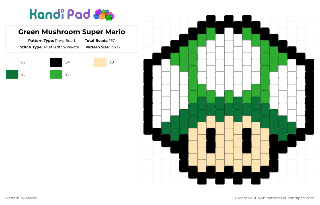 Green Mushroom Super Mario - Pony Bead Pattern by sasels on Kandi Pad - beige,green