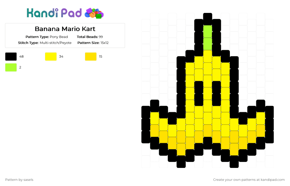 Banana Mario Kart - Pony Bead Pattern by sasels on Kandi Pad - yellow