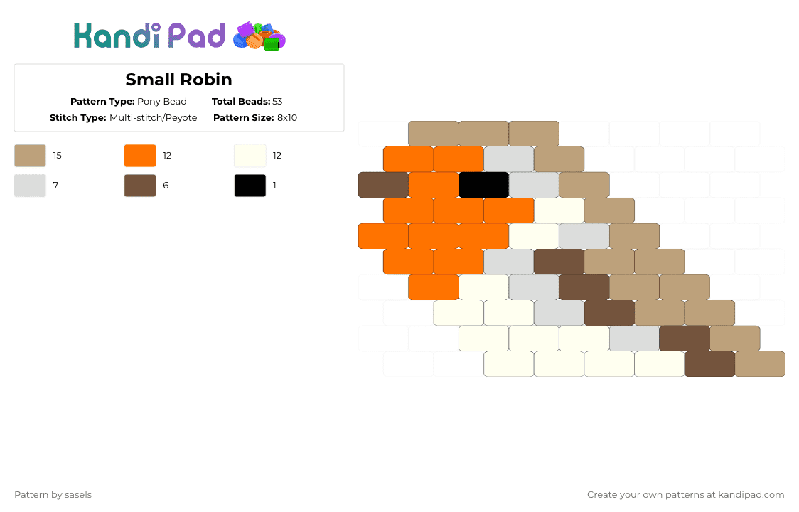 Small Robin - Pony Bead Pattern by sasels on Kandi Pad - orange,beige,robin,bird,cute,animals