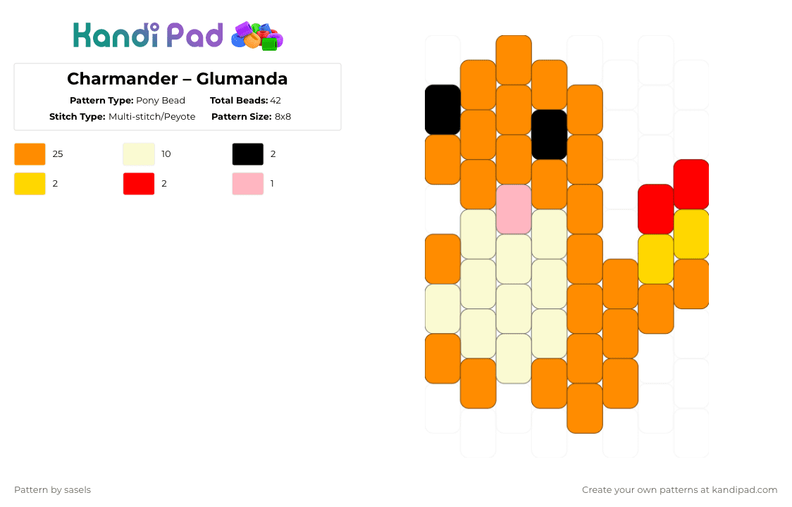Charmander – Glumanda - Pony Bead Pattern by sasels on Kandi Pad - orange,pokemon