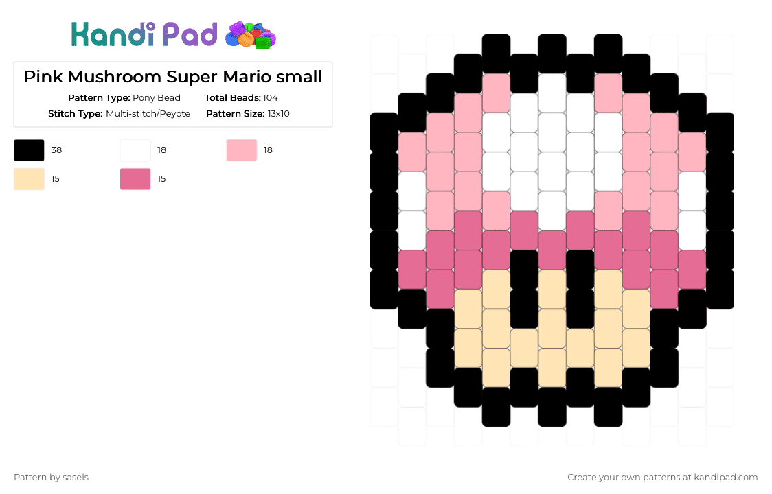 Pink Mushroom Super Mario small - Pony Bead Pattern by sasels on Kandi Pad - beige,pink