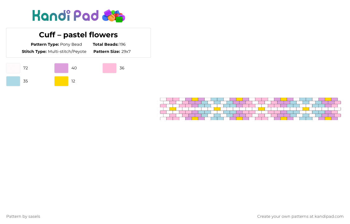 Cuff – pastel flowers - Pony Bead Pattern by sasels on Kandi Pad - pink