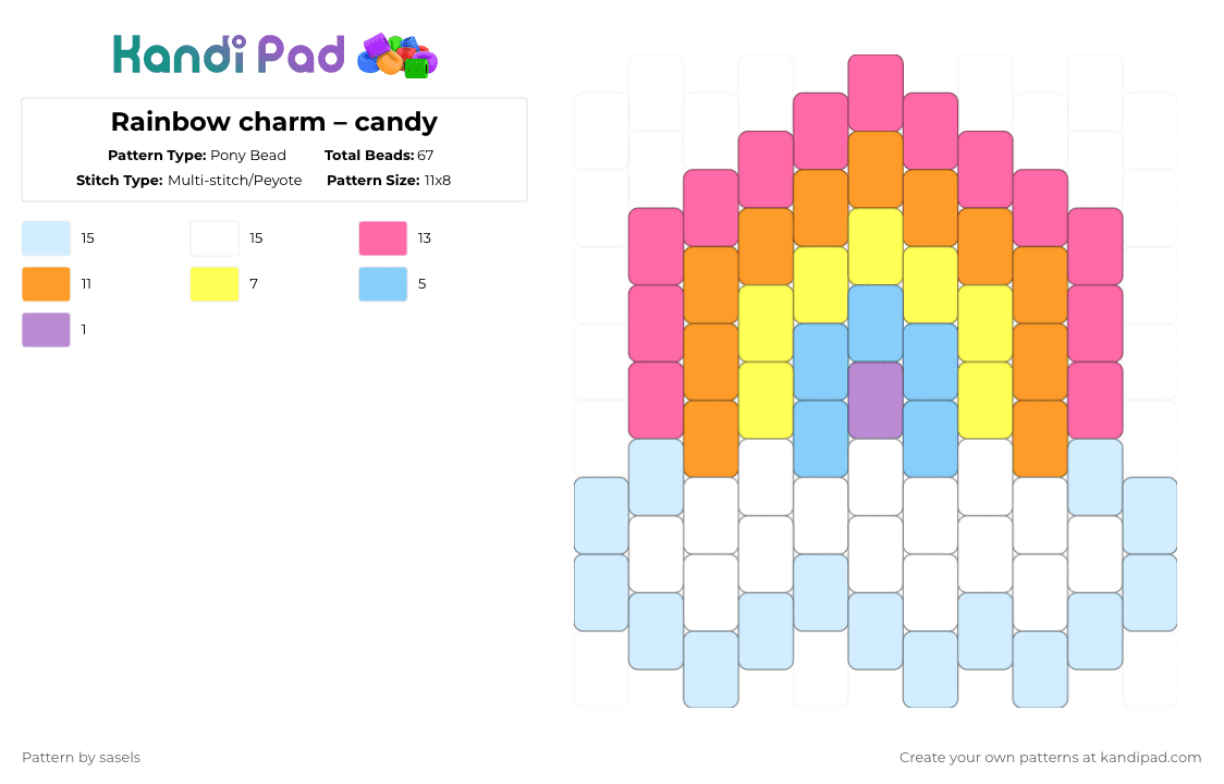 Rainbow charm – candy - Pony Bead Pattern by sasels on Kandi Pad - pink,orange,rainbow