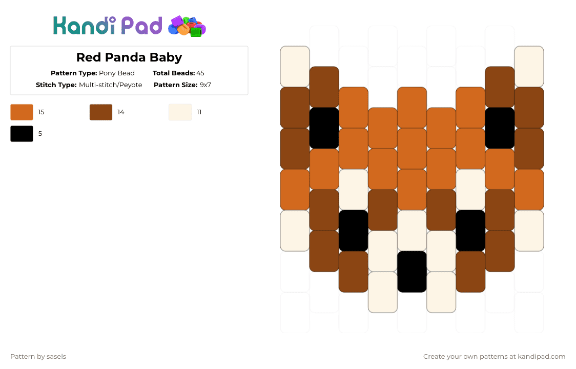Red Panda Baby - Pony Bead Pattern by sasels on Kandi Pad - red,orange,redpanda,animals,cute