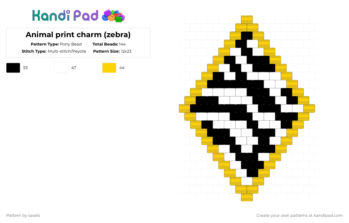 Animal print charm (zebra) - Pony Bead Pattern by sasels on Kandi Pad - white,yellow,zebra