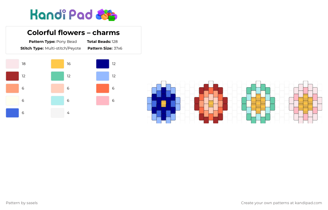 Colorful flowers – charms - Pony Bead Pattern by sasels on Kandi Pad - yellow,orange,light blue,colorful