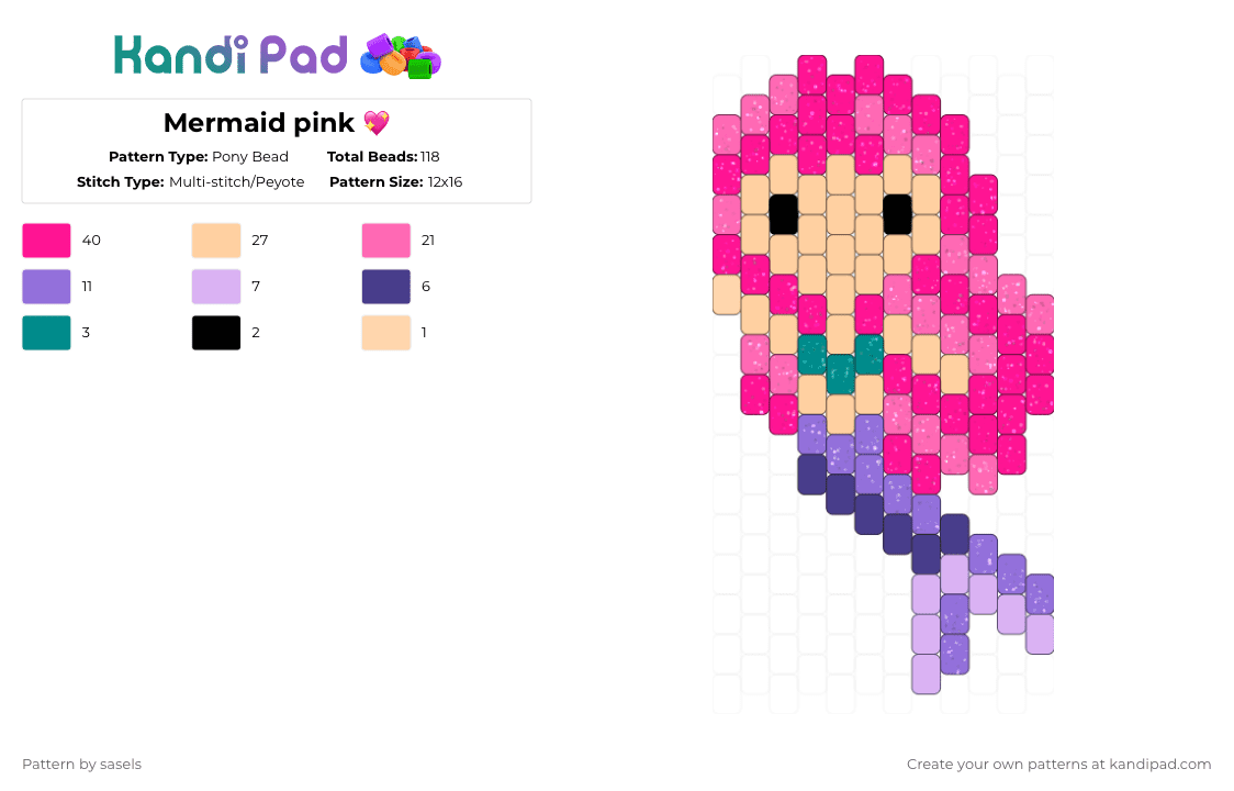 Mermaid pink 💖 - Pony Bead Pattern by sasels on Kandi Pad - beige,pink,mermaid
