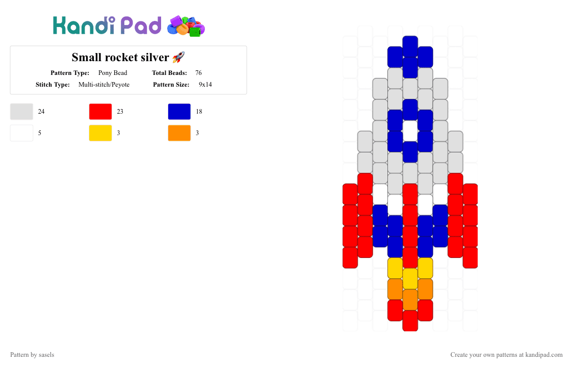 Small rocket silver 🚀 - Pony Bead Pattern by sasels on Kandi Pad - purple,red,rocket
