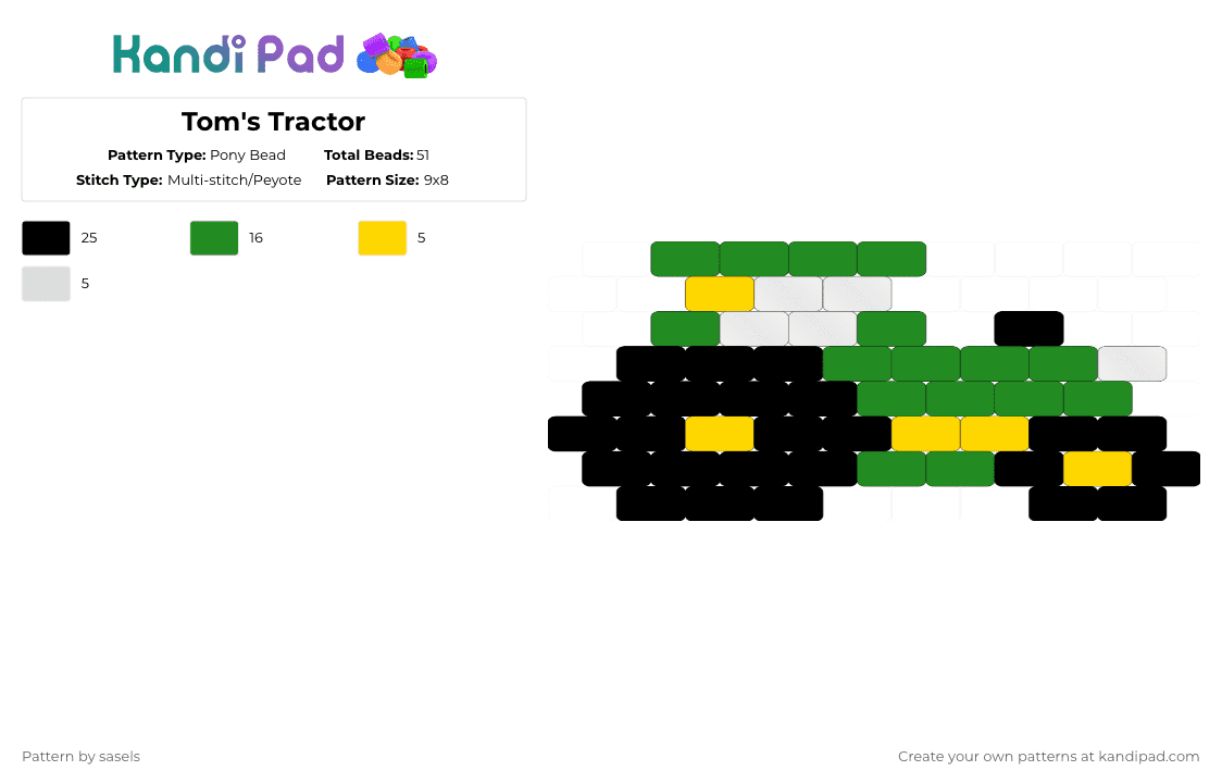 Tom\'s Tractor - Pony Bead Pattern by sasels on Kandi Pad - green