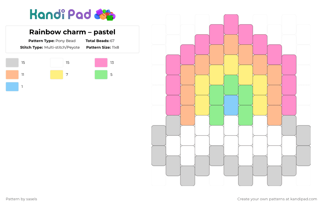Rainbow charm – pastel - Pony Bead Pattern by sasels on Kandi Pad - white,pink,beige,yellow,rainbow