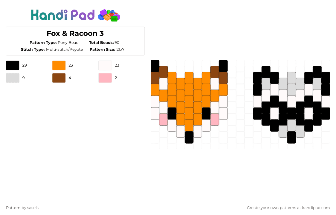 Fox & Racoon 3 - Pony Bead Pattern by sasels on Kandi Pad - white,orange,cute,beginners,animals