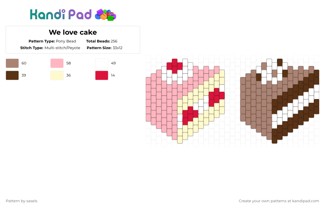 We love cake - Pony Bead Pattern by sasels on Kandi Pad - pink,tan,brown,cotdrestaurants,cake