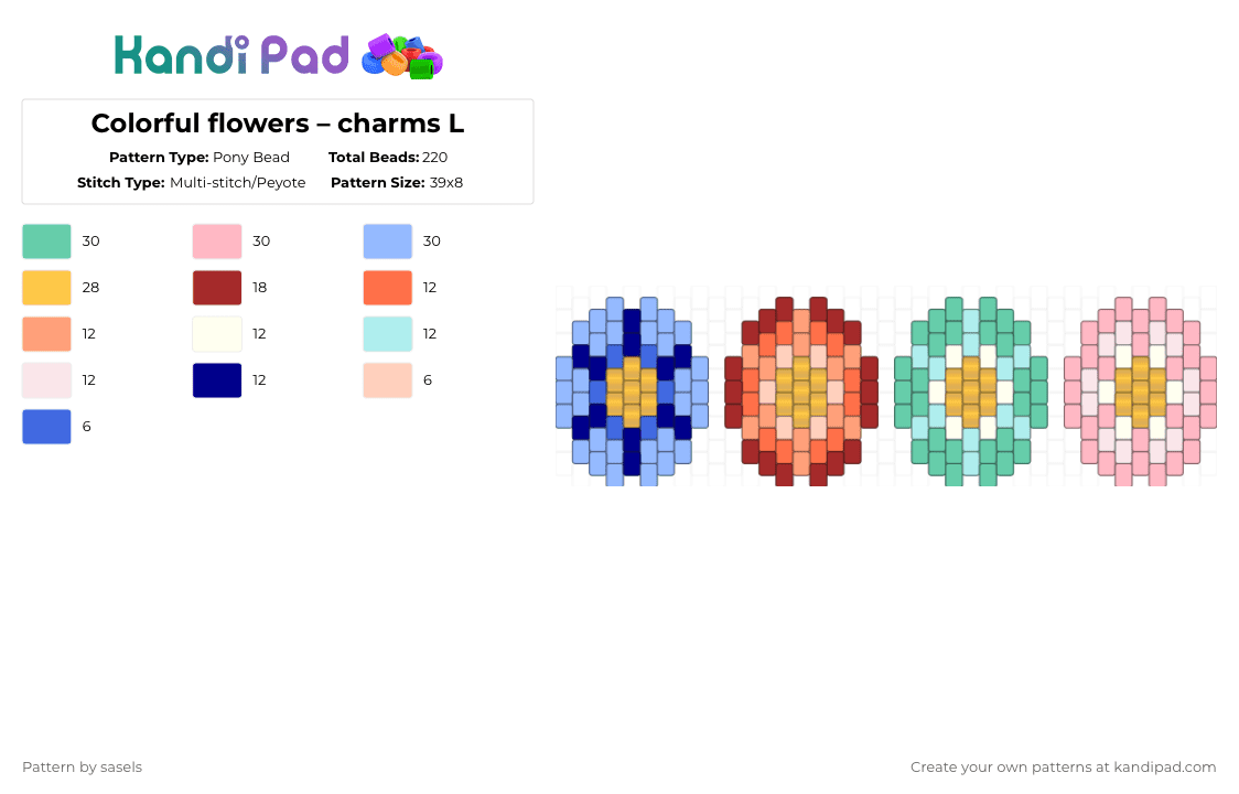 Colorful flowers – charms L - Pony Bead Pattern by sasels on Kandi Pad - orange,light blue,colorful