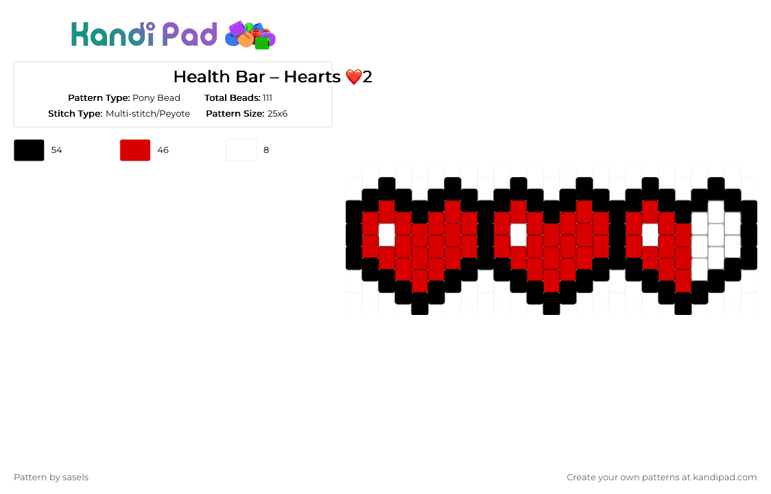 Health Bar – Hearts ❤️ - Pony Bead Pattern by sasels on Kandi Pad - red,heart,zelda,gaming