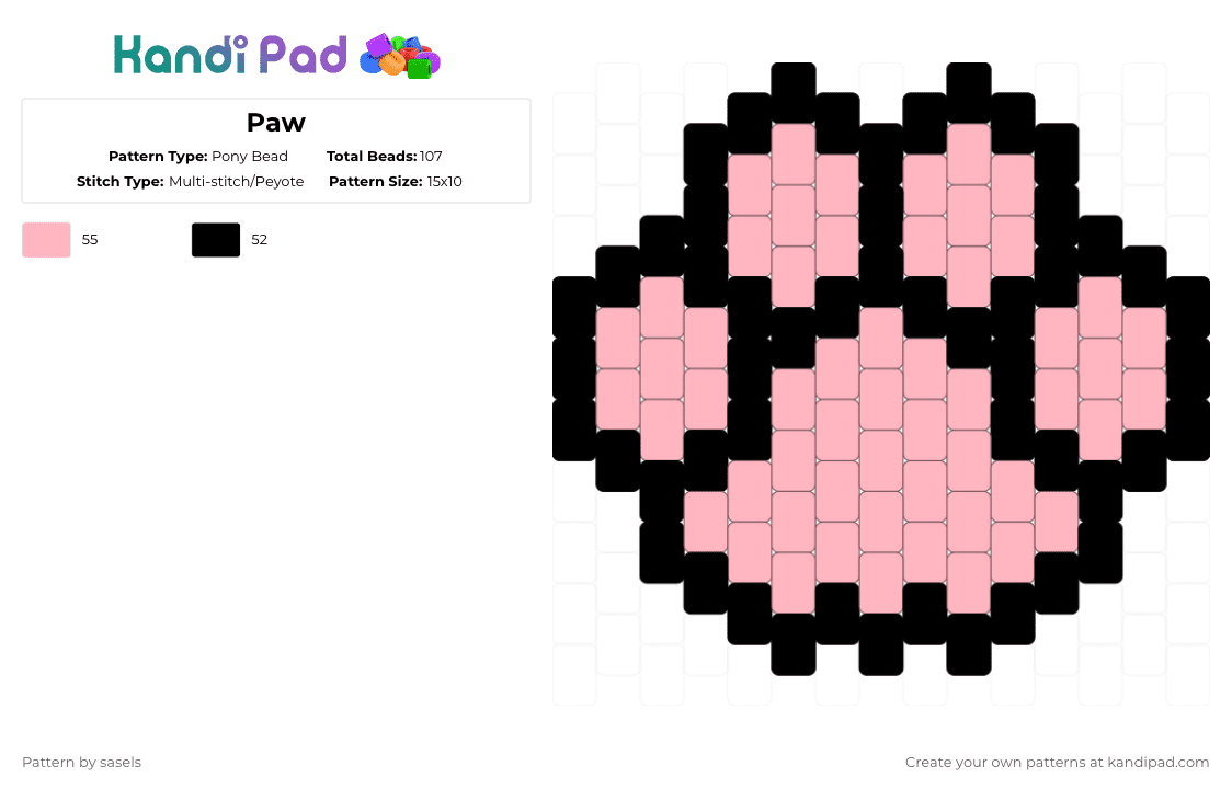 Paw - Pony Bead Pattern by sasels on Kandi Pad - pink,black,paw,cute