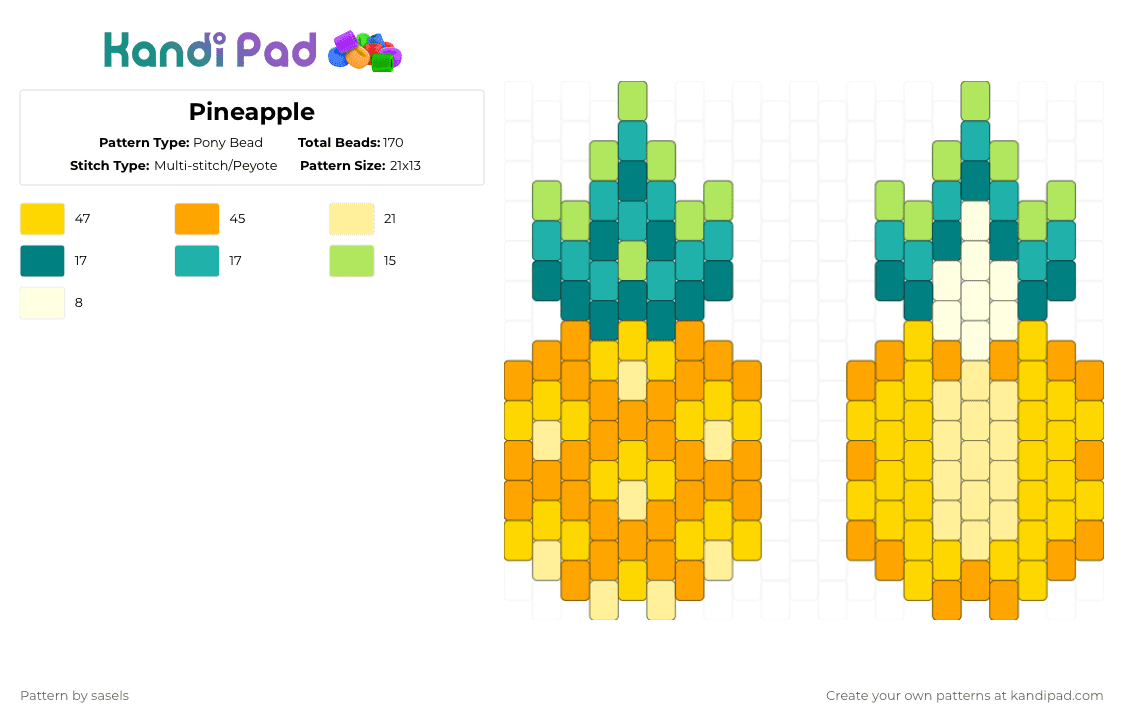 Pineapple - Pony Bead Pattern by sasels on Kandi Pad - orange,yellow,pineapple,summer