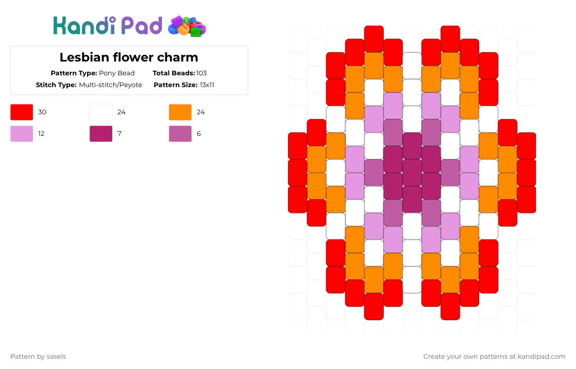 Lesbian flower charm - Pony Bead Pattern by sasels on Kandi Pad - red