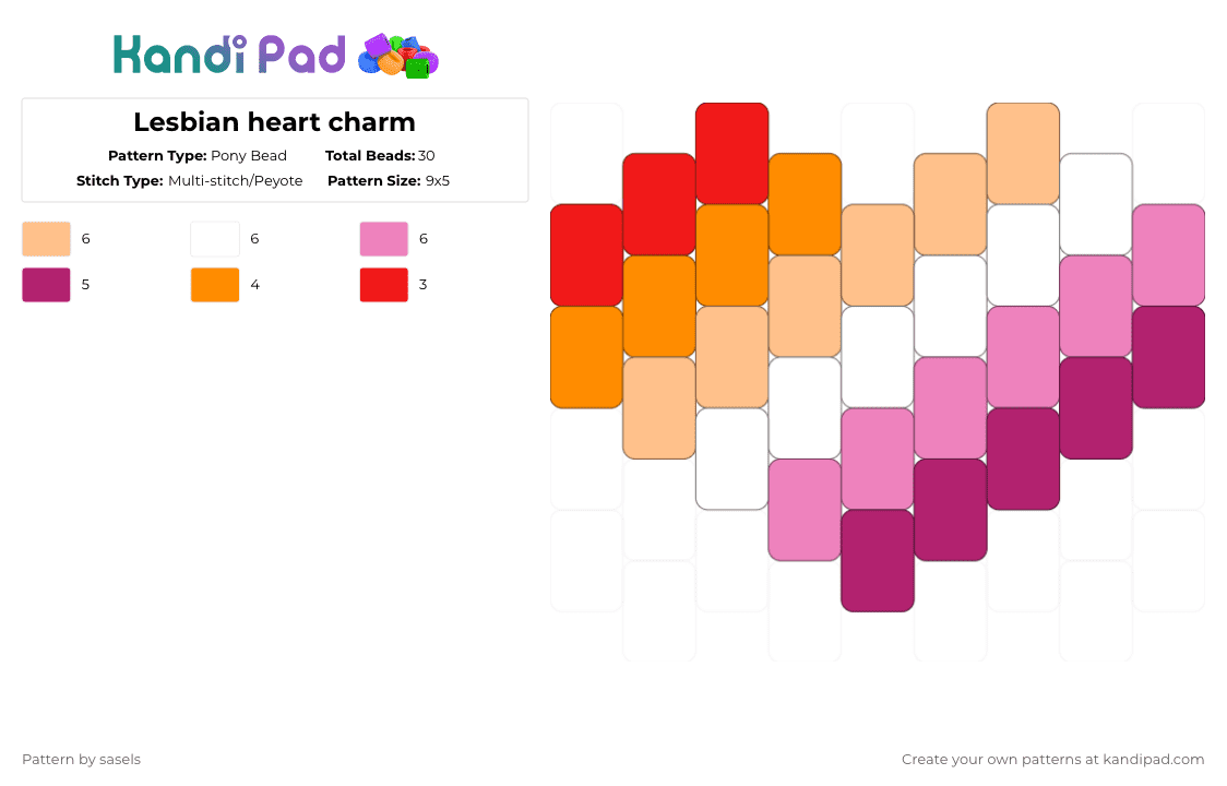 Lesbian heart charm - Pony Bead Pattern by sasels on Kandi Pad - beige,pink