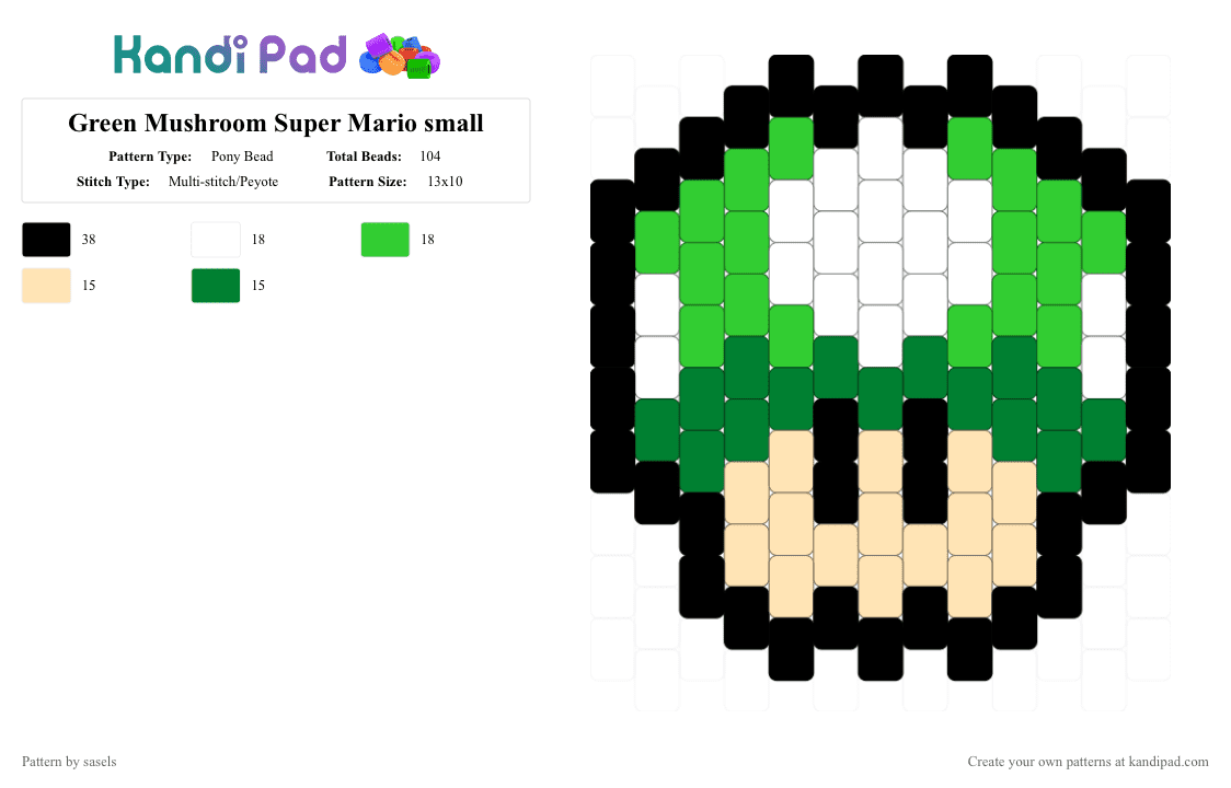 Green Mushroom Super Mario small - Pony Bead Pattern by sasels on Kandi Pad - beige,green