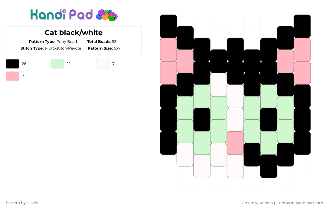 Cat black/white - Pony Bead Pattern by sasels on Kandi Pad - pink,teal,cat,cute,beginners