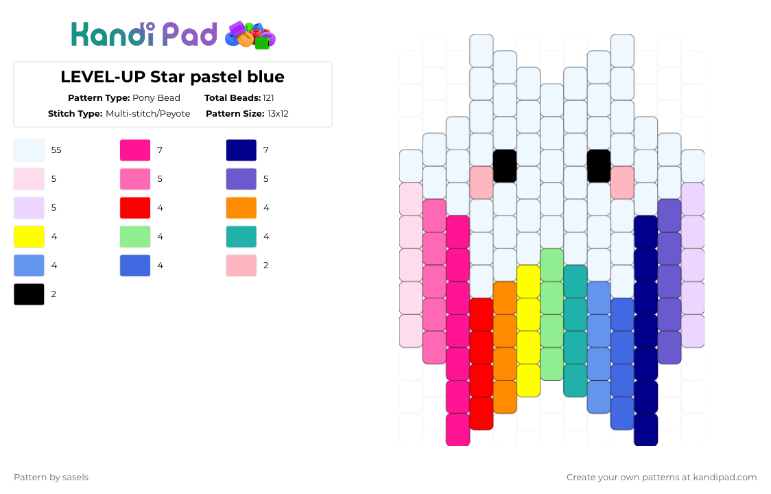 LEVEL-UP Star pastel blue - Pony Bead Pattern by sasels on Kandi Pad - white,pink,blue,colorful