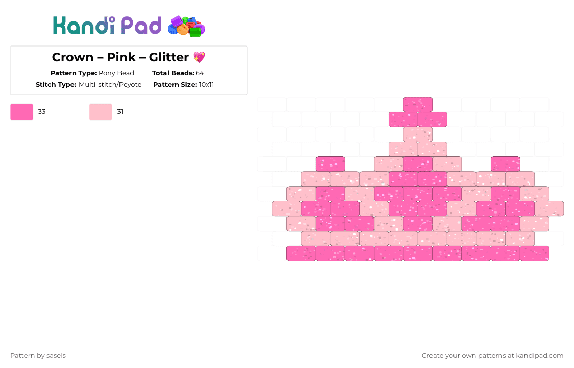 Crown – Pink – Glitter 💖 - Pony Bead Pattern by sasels on Kandi Pad - pink