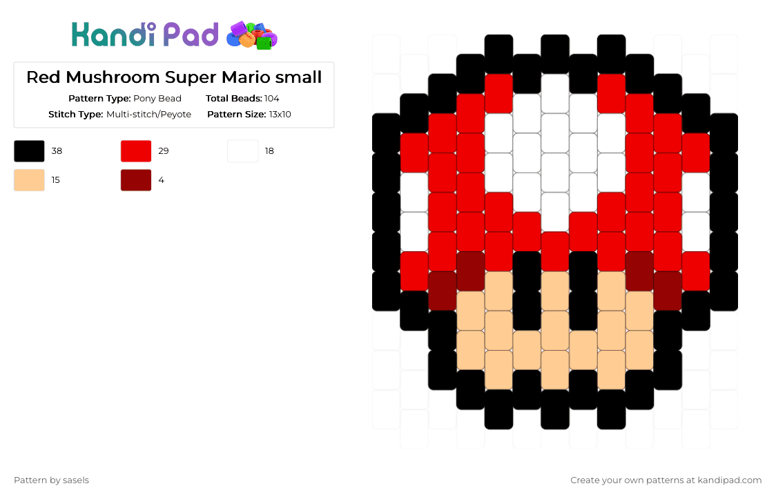 Red Mushroom Super Mario small - Pony Bead Pattern by sasels on Kandi Pad - beige, red