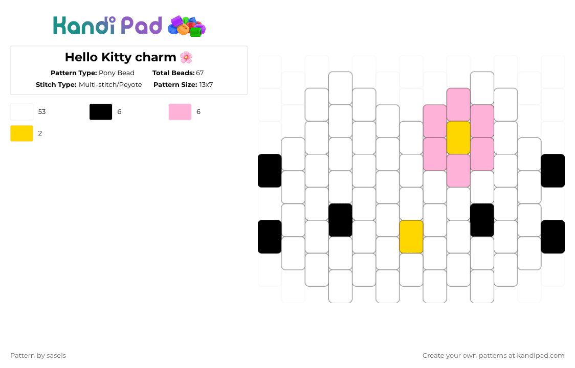 Hello Kitty charm 🌸 - Pony Bead Pattern by sasels on Kandi Pad - white,pink