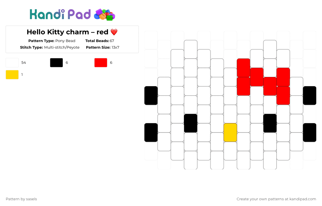 Hello Kitty charm – red ❤️ - Pony Bead Pattern by sasels on Kandi Pad - white,red
