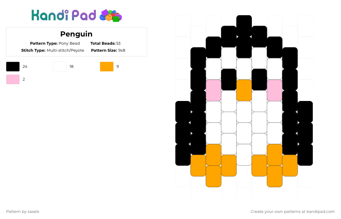 Penguin - Pony Bead Pattern by sasels on Kandi Pad - white,orange,penguin,cute,animals