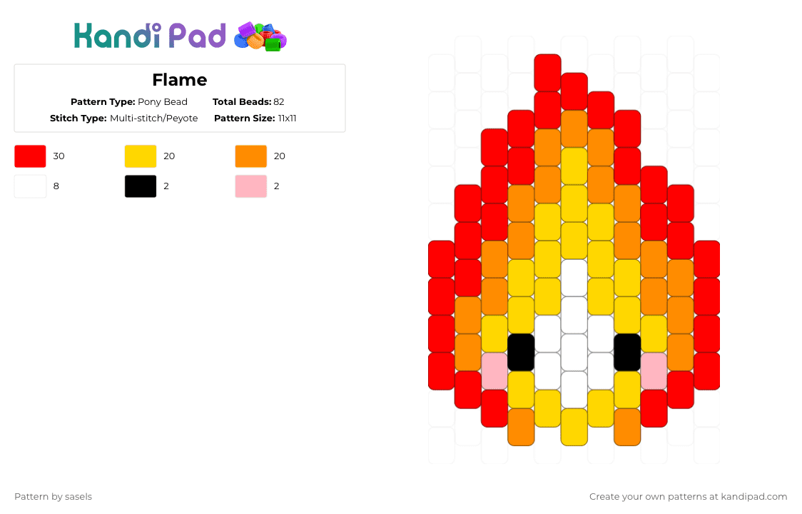 Flame - Pony Bead Pattern by sasels on Kandi Pad - yellow,orange,red